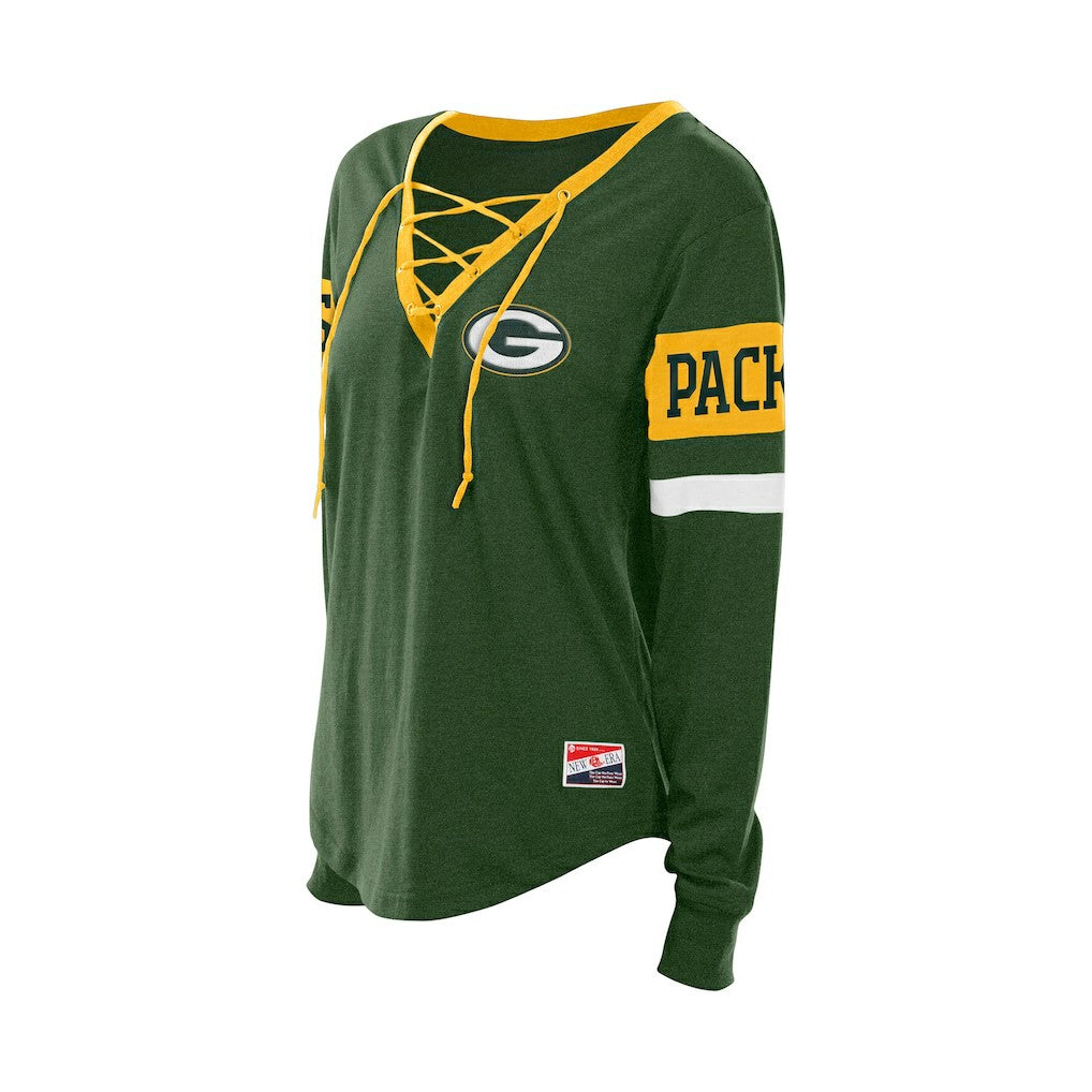Green Bay Packers New Era Women's Throwback Lace-Up Long-Sleeve T-Shirt Green - NFL