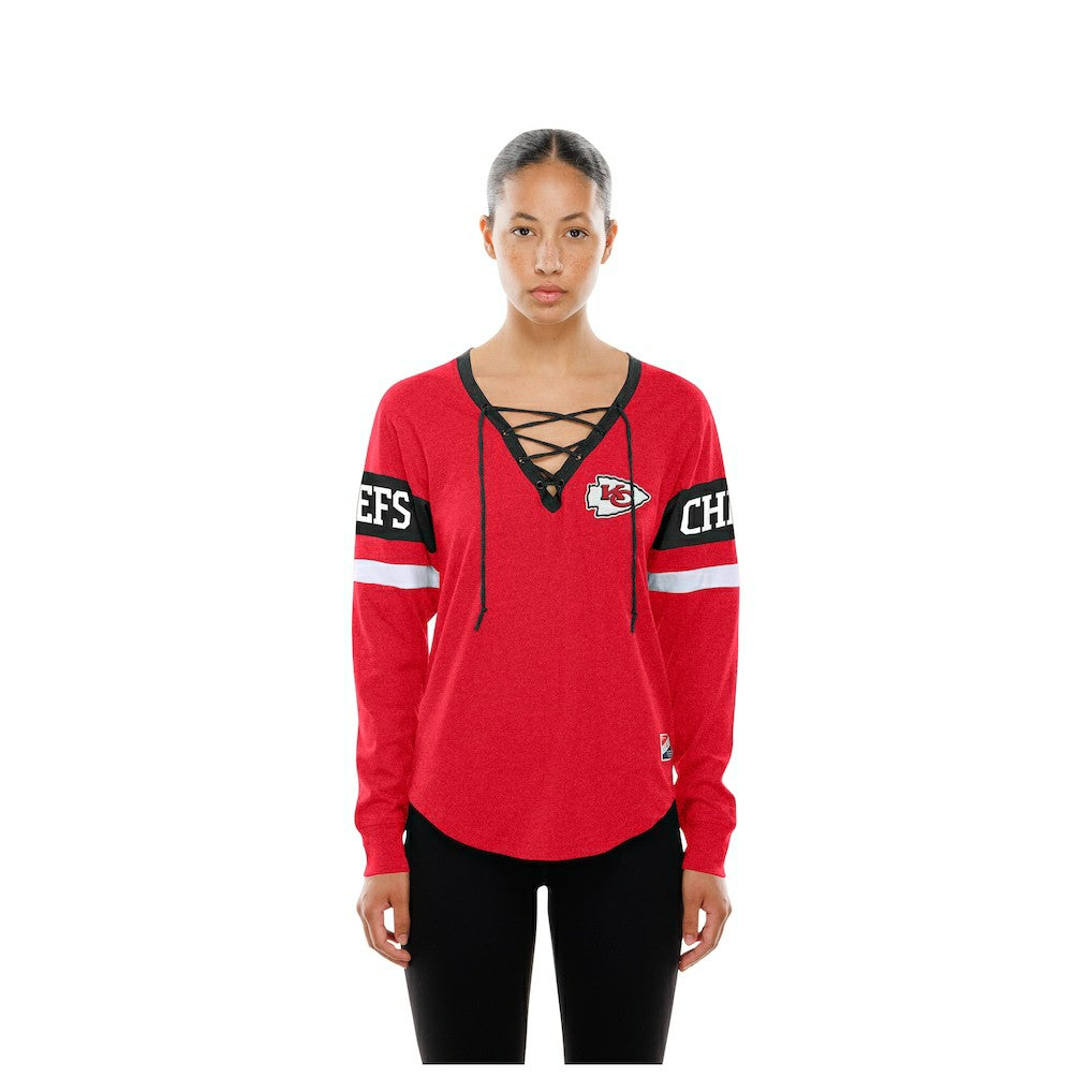 Kansas City Chiefs New Era Women's Throwback Lace-Up Long-Sleeve T-Shirt Red - NFL