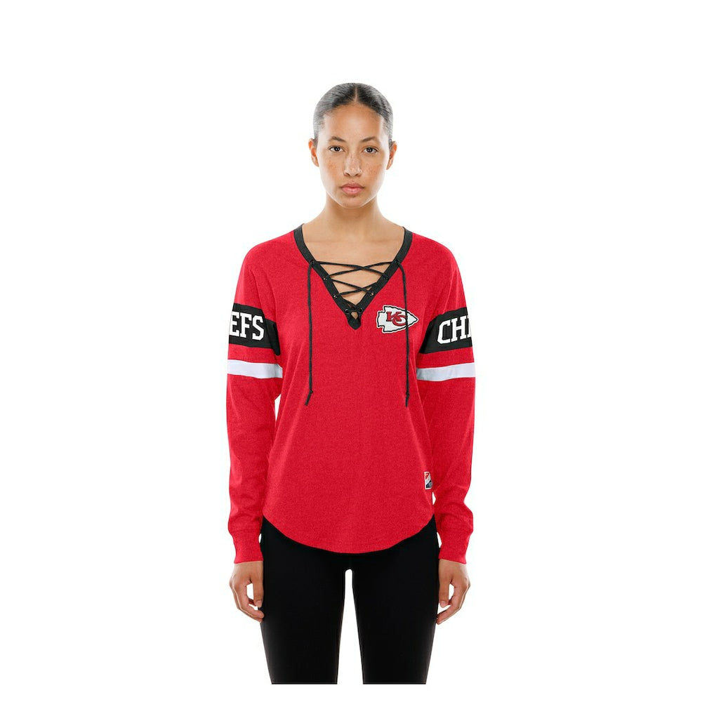 Kansas City Chiefs New Era Women's Throwback Lace-Up Long-Sleeve T-Shirt Red - NFL