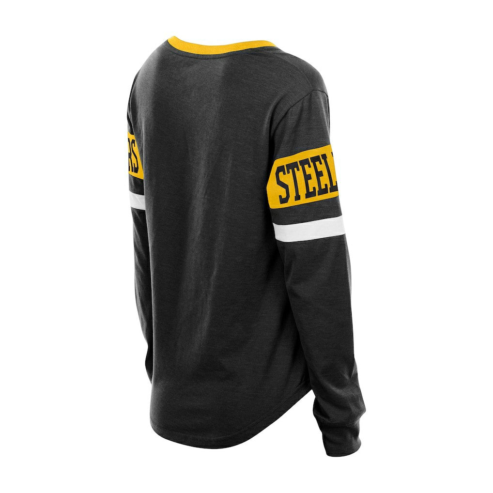 Pittsburgh Steelers New Era Women's Throwback Lace-Up Long-Sleeve T-Shirt Black - NFL