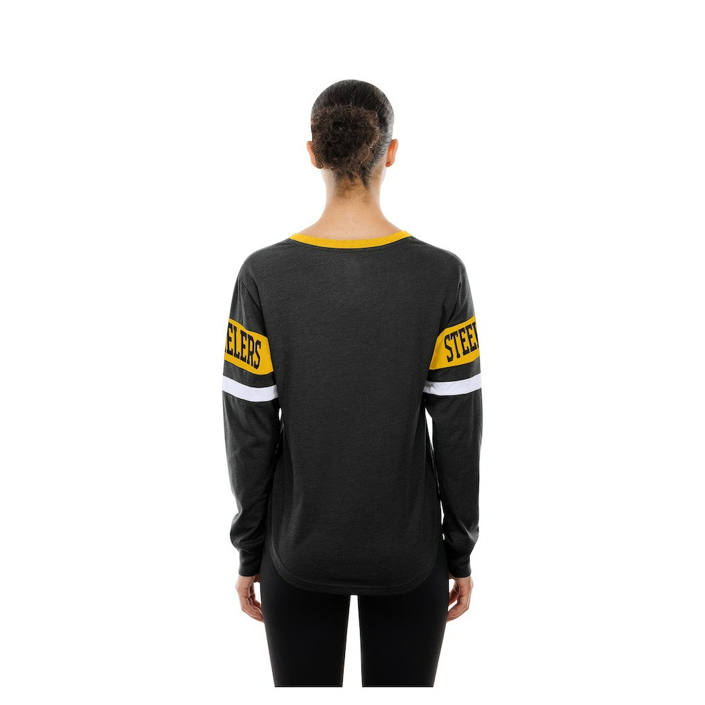 Pittsburgh Steelers New Era Women's Throwback Lace-Up Long-Sleeve T-Shirt Black - NFL