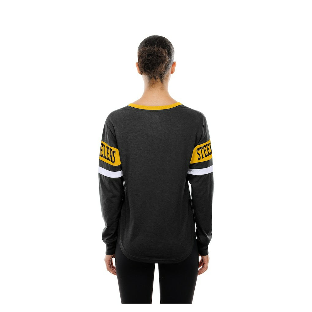 Pittsburgh Steelers New Era Women's Throwback Lace-Up Long-Sleeve T-Shirt Black - NFL
