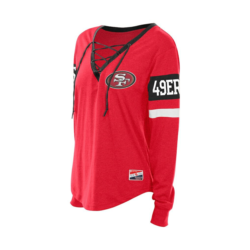 San Francisco 49ers New Era Women's Throwback Lace-Up Long-Sleeve T-Shirt Scarlet - NFL