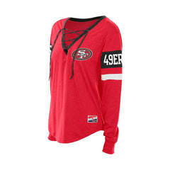 San Francisco 49ers New Era Women's Throwback Lace-Up Long-Sleeve T-Shirt Scarlet - NFL