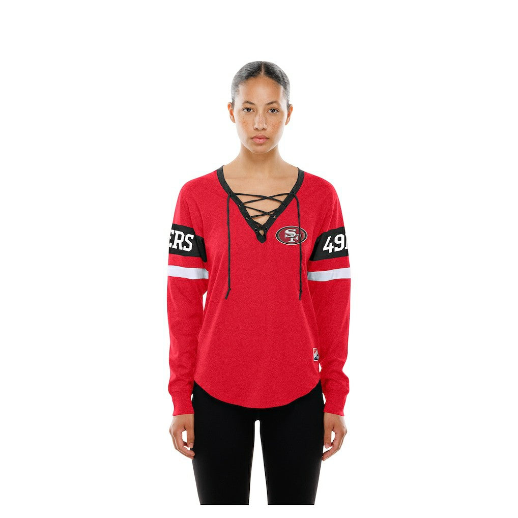 San Francisco 49ers New Era Women's Throwback Lace-Up Long-Sleeve T-Shirt Scarlet - NFL