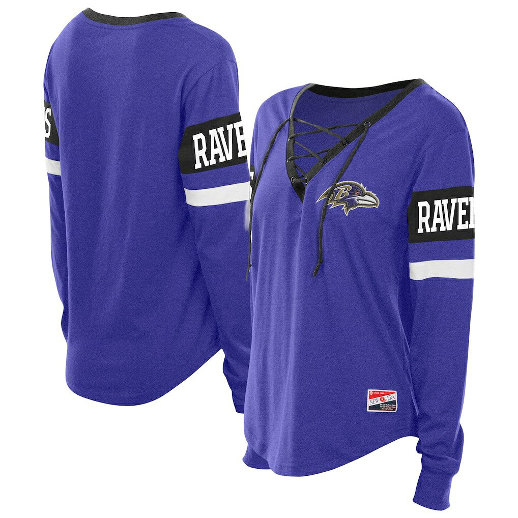 Baltimore Ravens New Era Women's Throwback Lace-Up Long-Sleeve T-Shirt Purple - NFL
