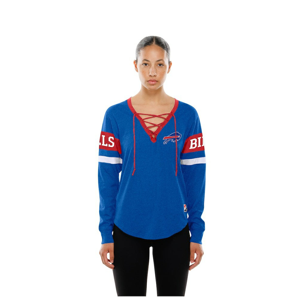 Buffalo Bills New Era Women's Throwback Lace-Up Long-Sleeve T-Shirt Royal - NFL