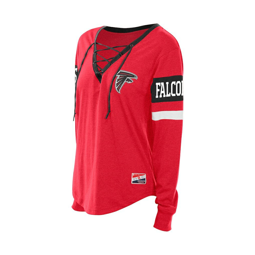 Atlanta Falcons New Era Women's Throwback Lace-Up Long-Sleeve T-Shirt Red - NFL