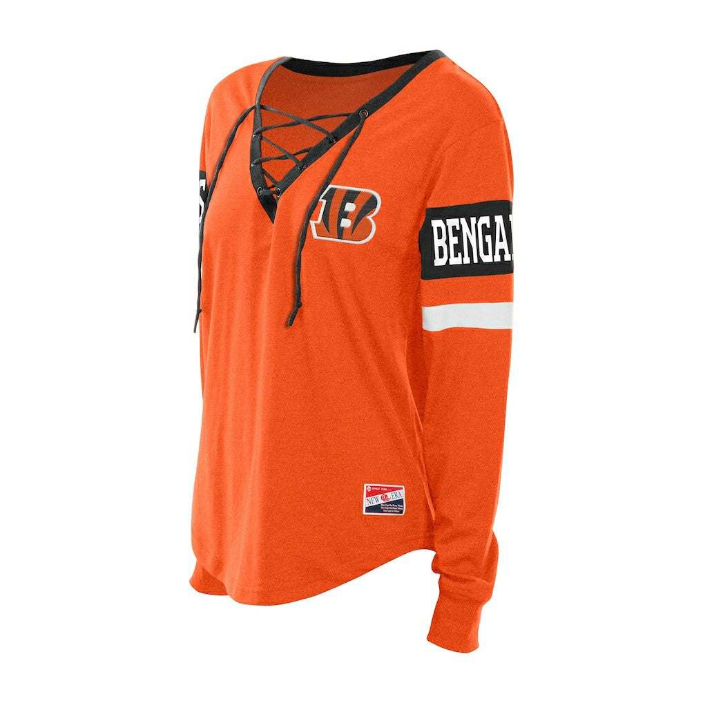 Cincinnati Bengals New Era Women's Throwback Lace-Up Long-Sleeve T-Shirt Orange - NFL