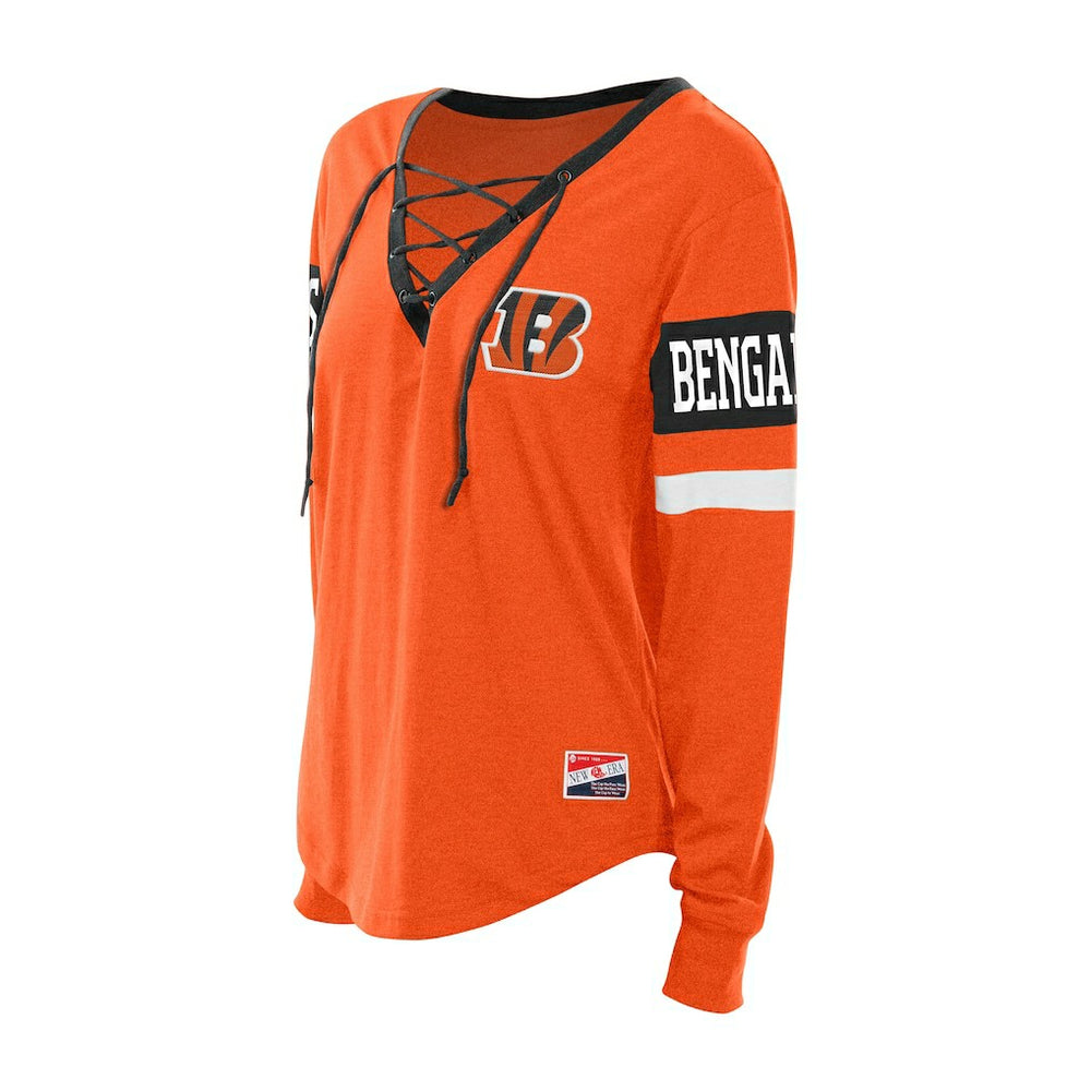 Cincinnati Bengals New Era Women's Throwback Lace-Up Long-Sleeve T-Shirt Orange - NFL
