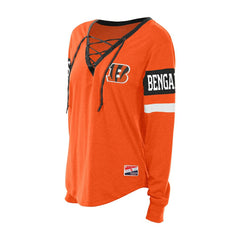 Cincinnati Bengals New Era Women's Throwback Lace-Up Long-Sleeve T-Shirt Orange - NFL