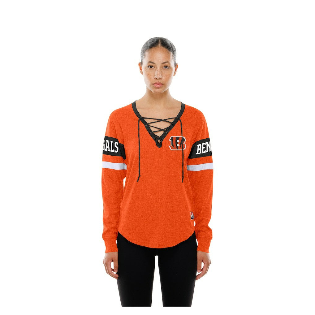 Cincinnati Bengals New Era Women's Throwback Lace-Up Long-Sleeve T-Shirt Orange - NFL