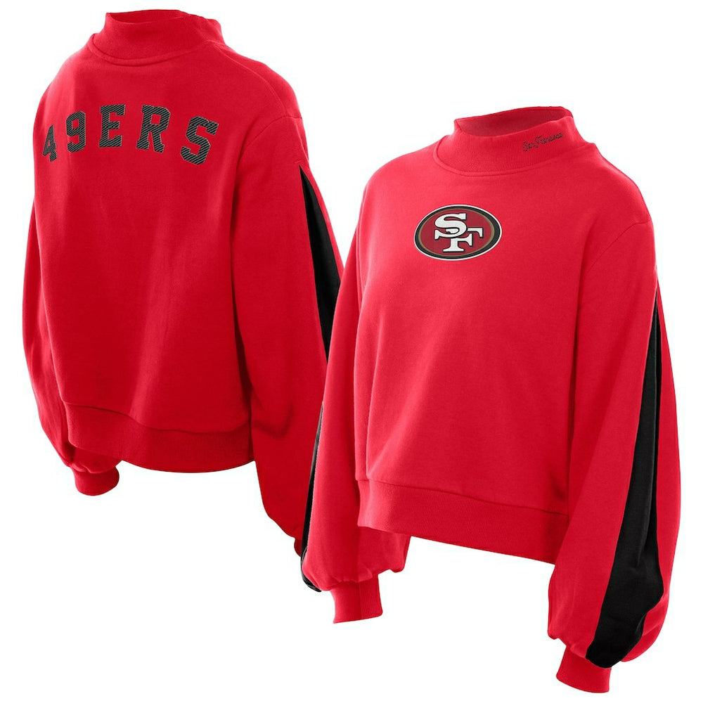 San Francisco 49ers New Era Women's Sport Night Mock Neck Balloon Sleeve Pullover Sweatshirt Scarlet - NFL
