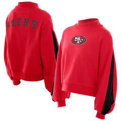 San Francisco 49ers New Era Women's Sport Night Mock Neck Balloon Sleeve Pullover Sweatshirt Scarlet - NFL