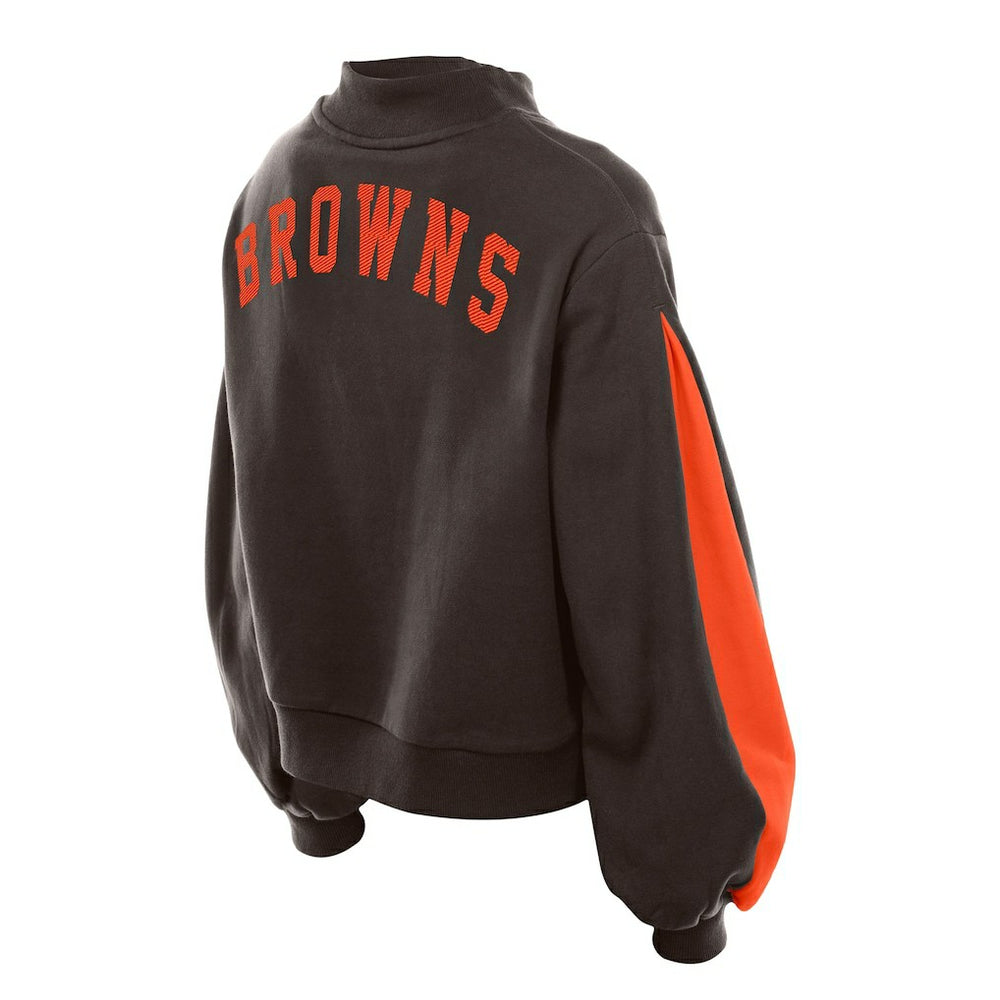 Cleveland Browns New Era Women's Sport Night Mock Neck Balloon Sleeve Pullover Sweatshirt Brown - NFL