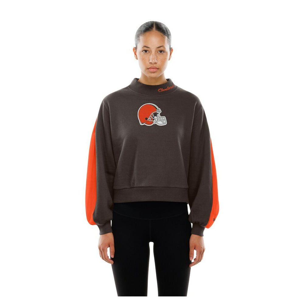 Cleveland Browns New Era Women's Sport Night Mock Neck Balloon Sleeve Pullover Sweatshirt Brown - NFL