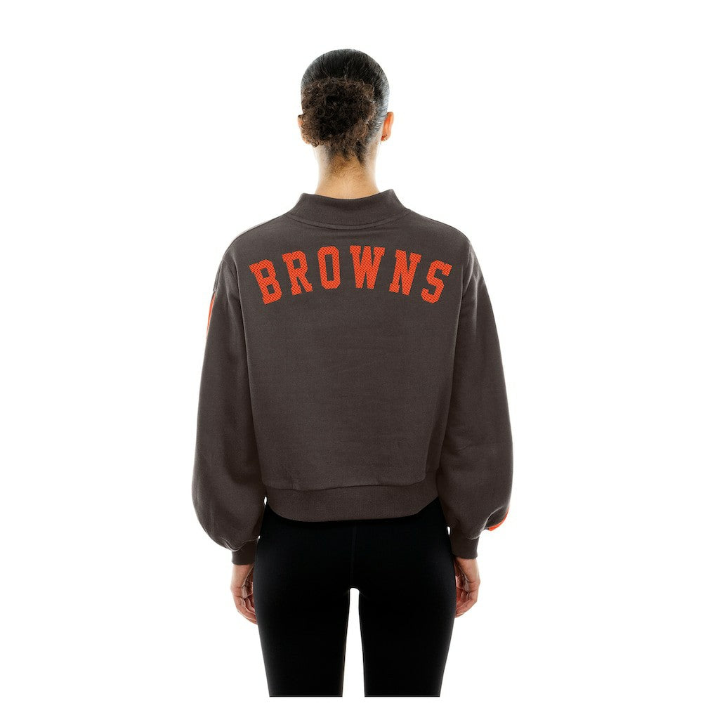 Cleveland Browns New Era Women's Sport Night Mock Neck Balloon Sleeve Pullover Sweatshirt Brown - NFL