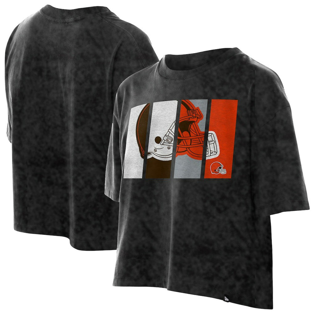 Cleveland Browns New Era Women's Boxy Cropped Sport Night Mineral Wash T-Shirt Black - NFL