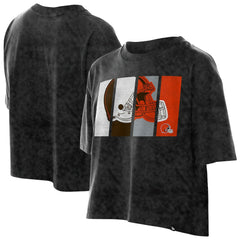 Cleveland Browns New Era Women's Boxy Cropped Sport Night Mineral Wash T-Shirt Black - NFL