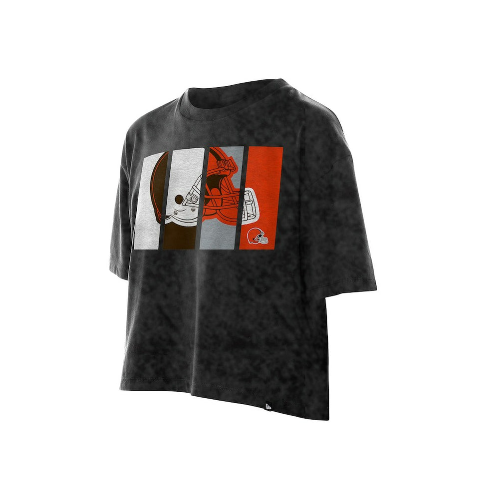 Cleveland Browns New Era Women's Boxy Cropped Sport Night Mineral Wash T-Shirt Black - NFL