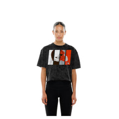 Cleveland Browns New Era Women's Boxy Cropped Sport Night Mineral Wash T-Shirt Black - NFL