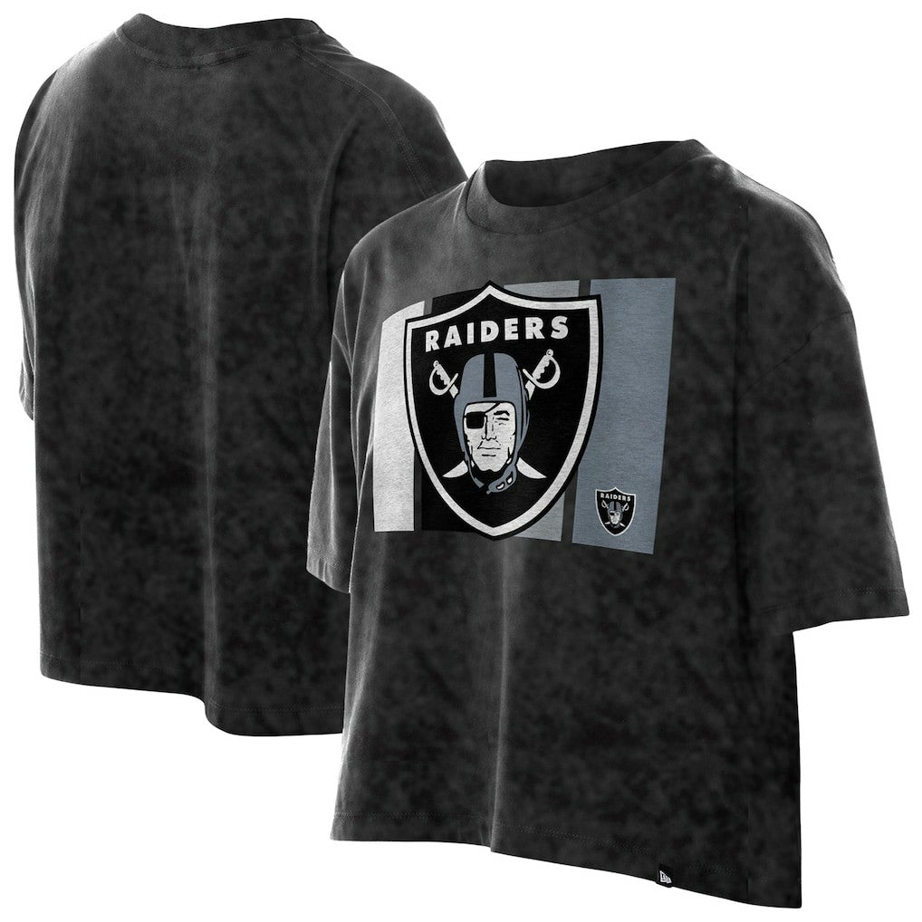 Las Vegas Raiders New Era Women's Boxy Cropped Sport Night Mineral Wash T-Shirt Black - NFL