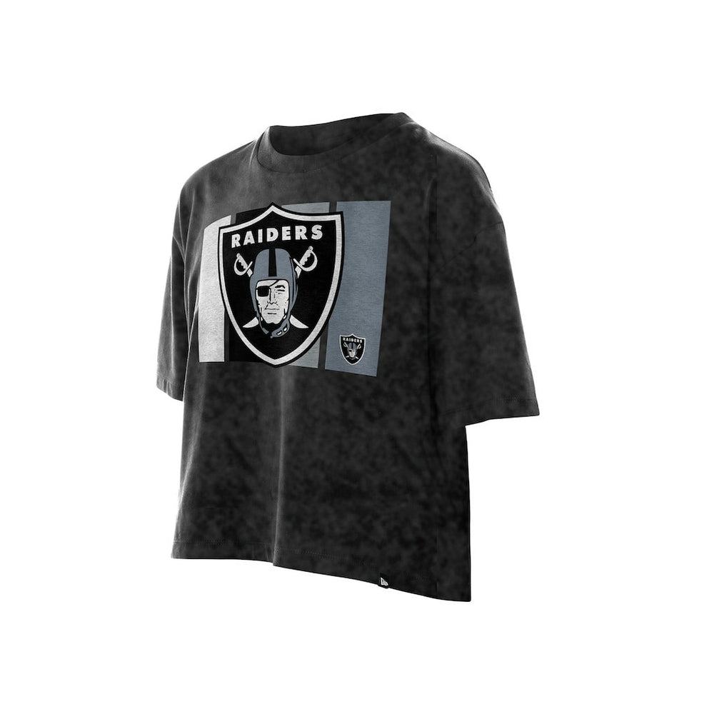 Las Vegas Raiders New Era Women's Boxy Cropped Sport Night Mineral Wash T-Shirt Black - NFL