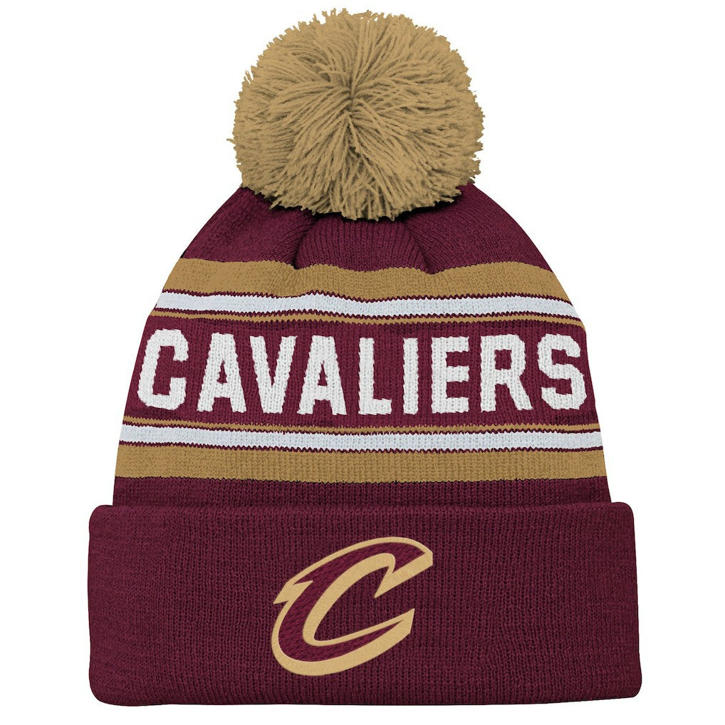 NBA - Cleveland Cavaliers Outerstuff Youth Backboard Jacquard Cuffed Knit Hat with Pom - Wine