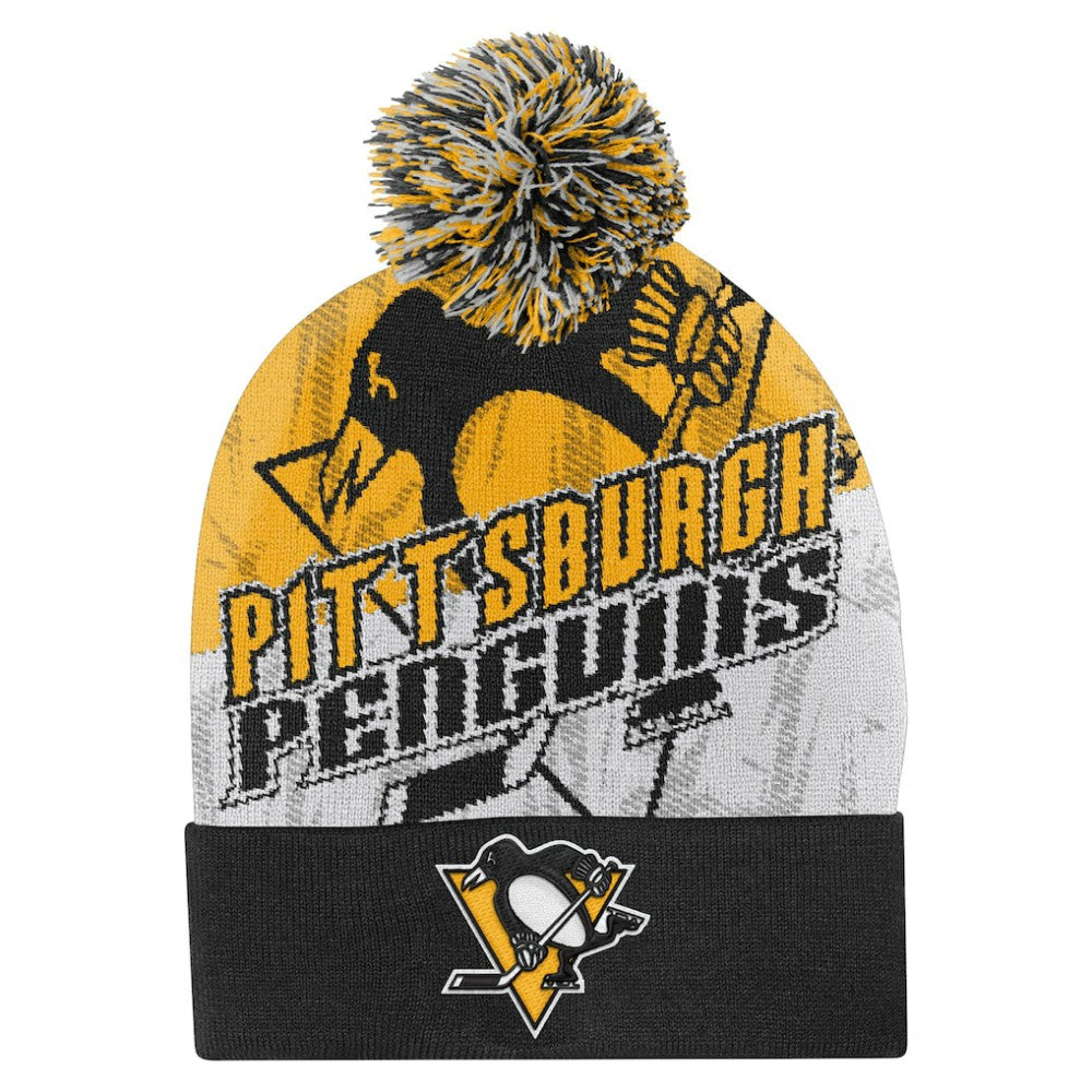 Pittsburgh Penguins Outerstuff Youth New Edge Cuffed Knit Hat with Pom Black