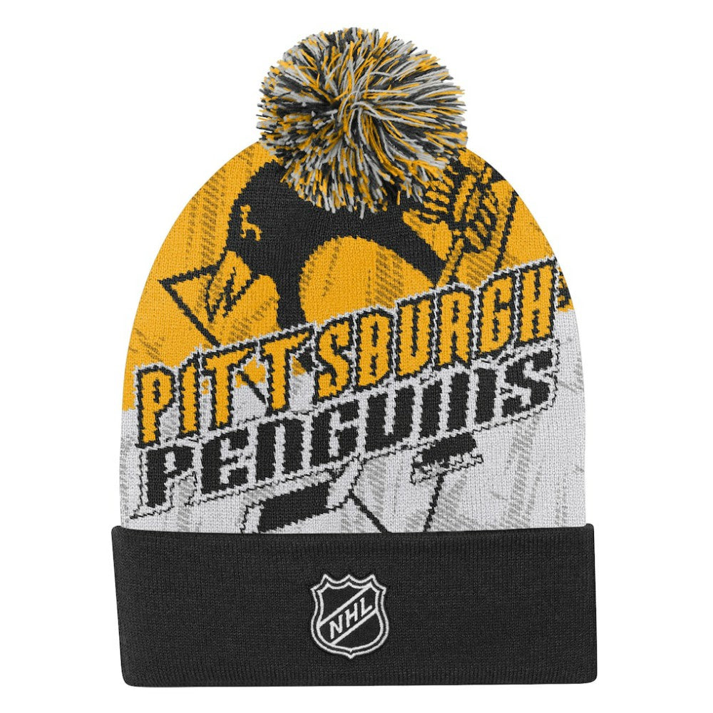 Pittsburgh Penguins Outerstuff Youth New Edge Cuffed Knit Hat with Pom Black