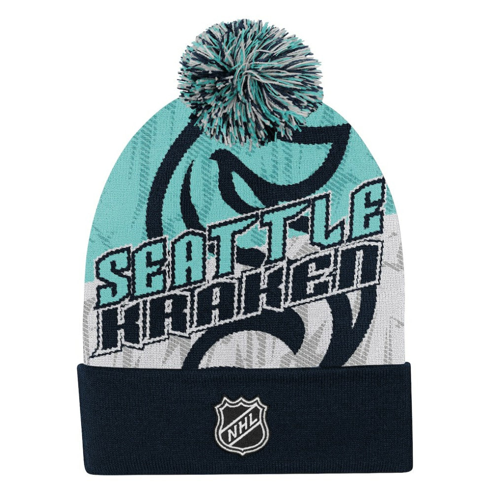 Seattle Kraken Outerstuff Youth New Edge Cuffed Knit Hat with Pom Navy