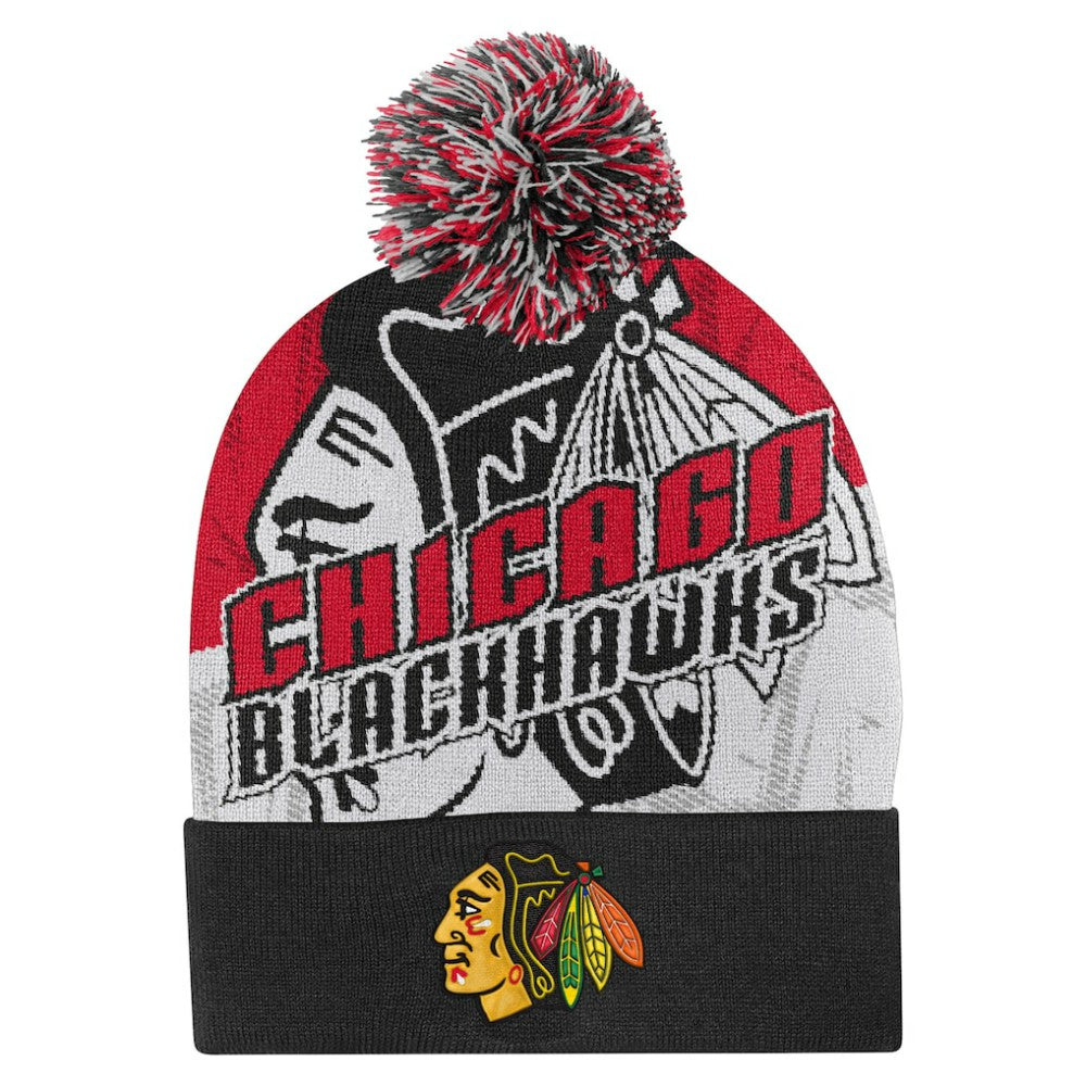 Chicago Blackhawks Outerstuff Youth New Edge Cuffed Knit Hat with Pom Red