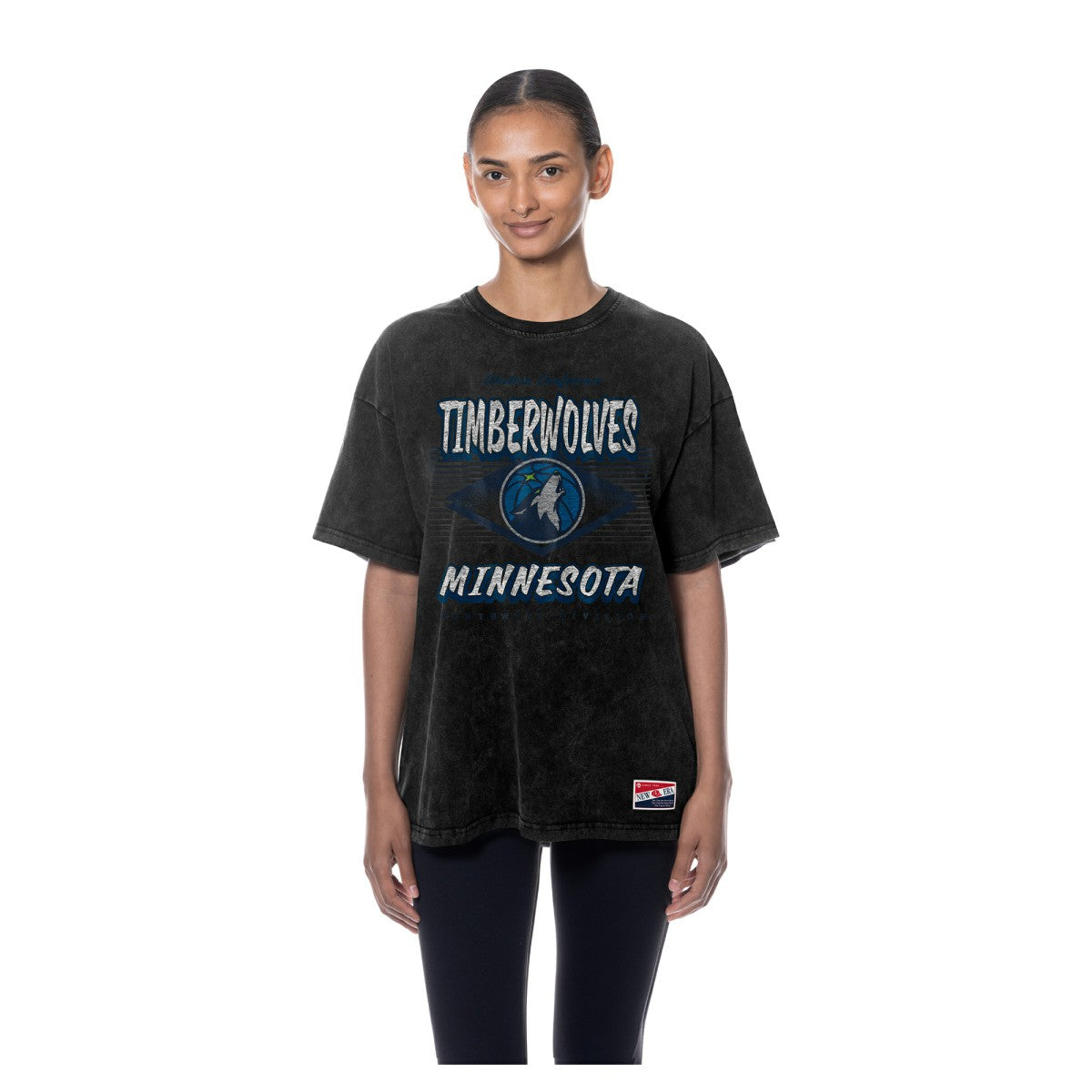 New Era - Minnesota Timberwolves Women's Throwback Mineral Wash Oversized T-Shirt - Black