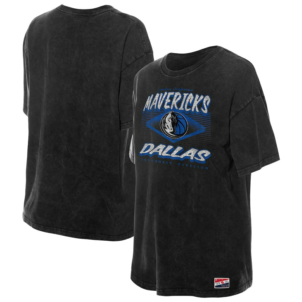 New Era - Dallas Mavericks Women's Throwback Mineral Wash Oversized T-Shirt - Black