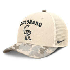 Colorado Rockies Nike Camo Natural Pack Rise Adjustable Trucker Hat Clearance