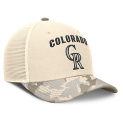 Colorado Rockies Nike Camo Natural Pack Rise Adjustable Trucker Hat Clearance