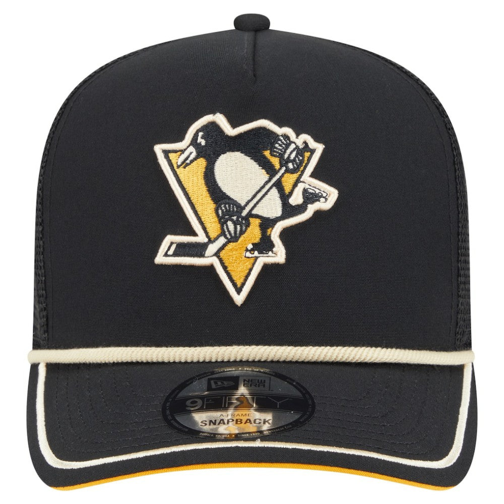 Pittsburgh Penguins New Era Vintage Team Rope A-Frame 9FIFTY Snapback Hat Black
