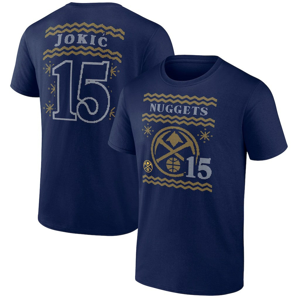 NBA - Nikola Jokic Denver Nuggets Ugly Sweater Name & Number T-Shirt - Navy