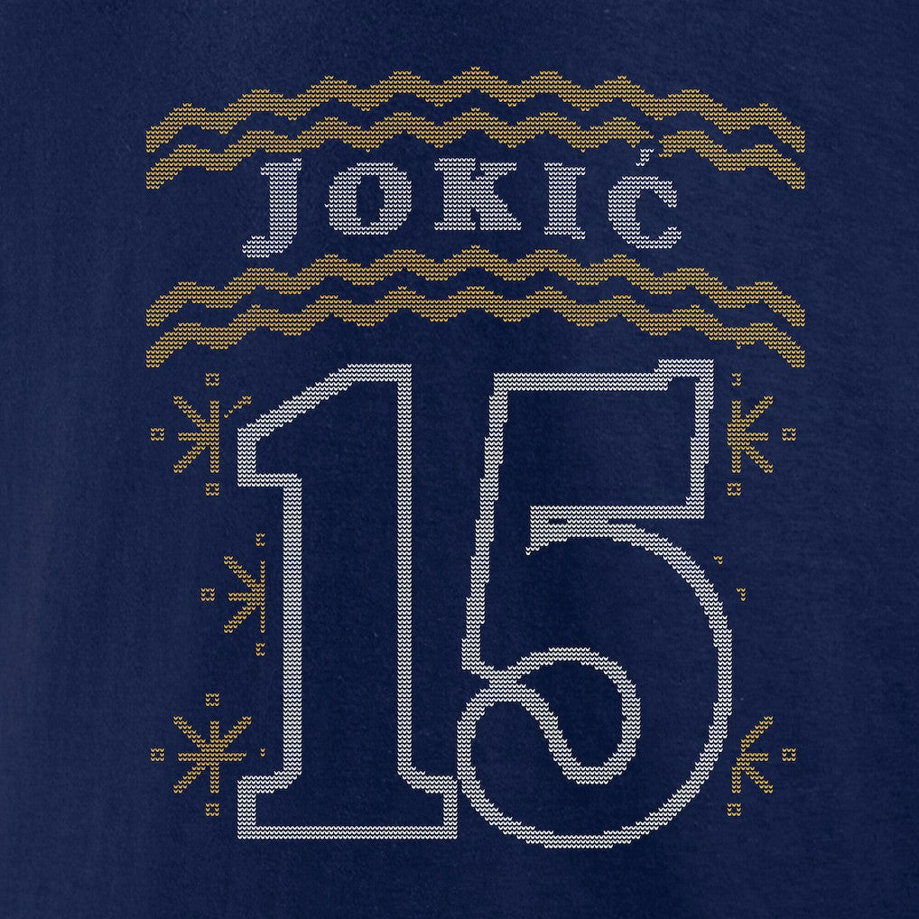 NBA - Nikola Jokic Denver Nuggets Ugly Sweater Name & Number T-Shirt - Navy