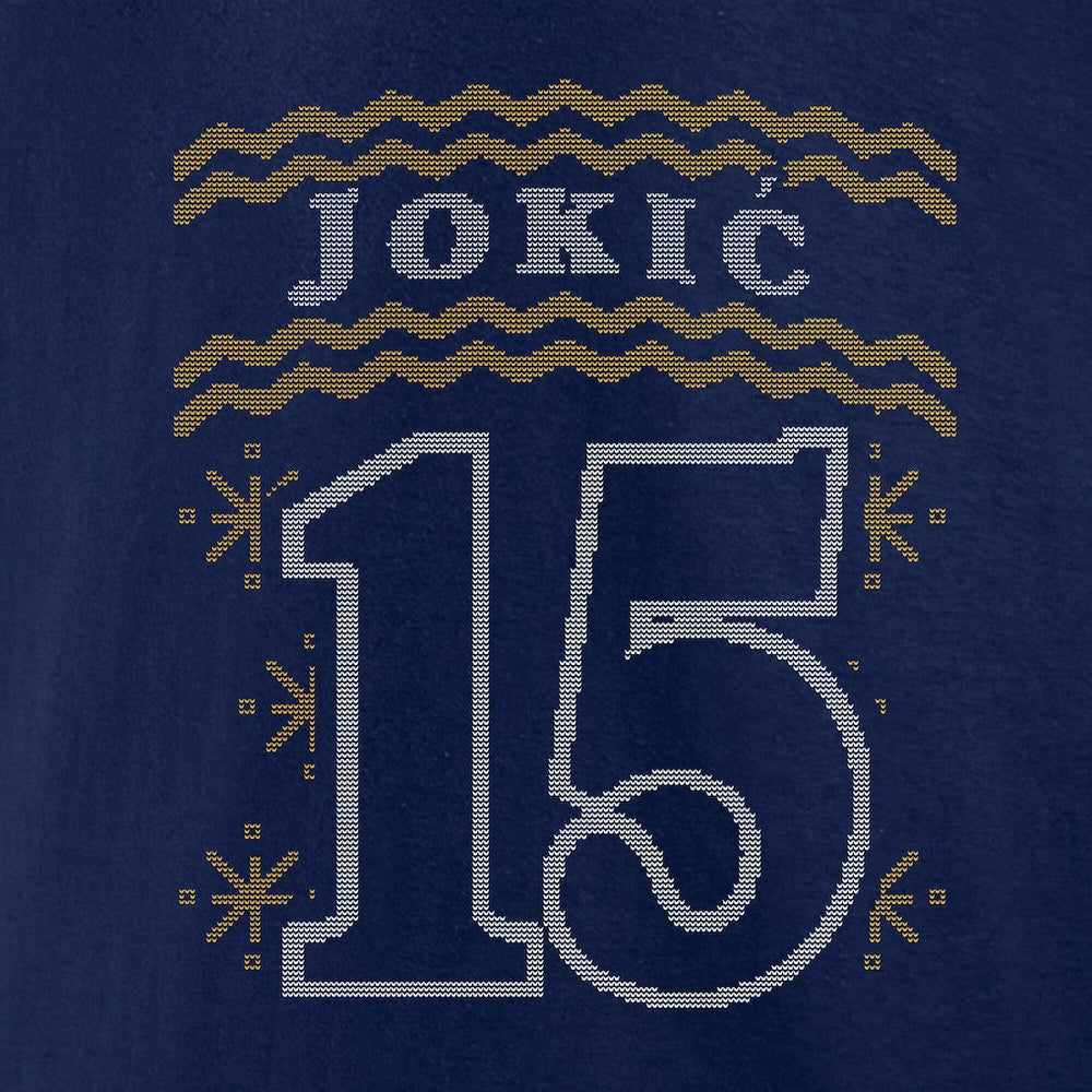 NBA - Nikola Jokic Denver Nuggets Ugly Sweater Name & Number T-Shirt - Navy