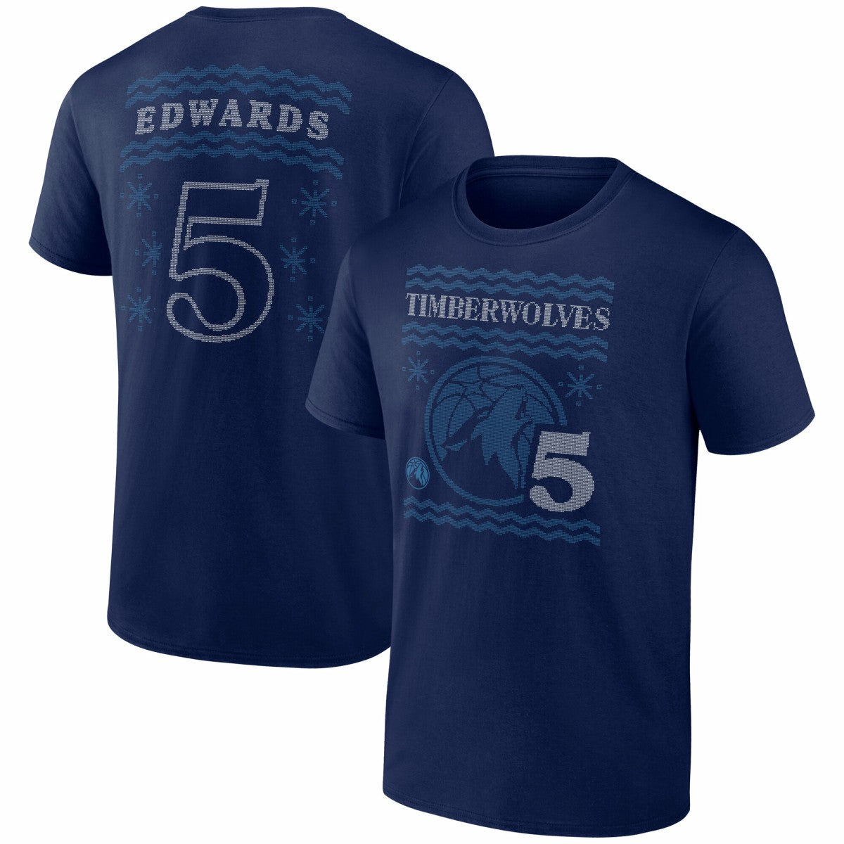 NBA - Anthony Edwards Minnesota Timberwolves Ugly Sweater Name & Number T-Shirt - Navy