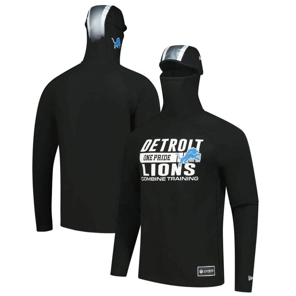Detroit Lions New Era Functional Fandom Balaclava Helmet Stripe Tri-Blend Hoodie Black - NFL