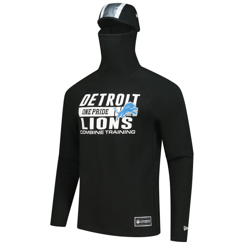 Detroit Lions New Era Functional Fandom Balaclava Helmet Stripe Tri-Blend Hoodie Black - NFL