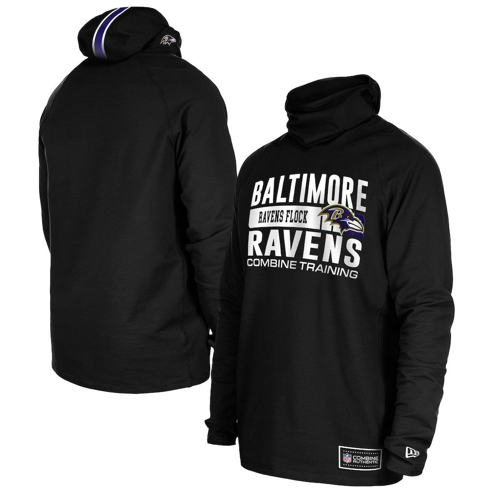 Baltimore Ravens New Era Functional Fandom Balaclava Helmet Stripe Tri-Blend Hoodie Black - NFL