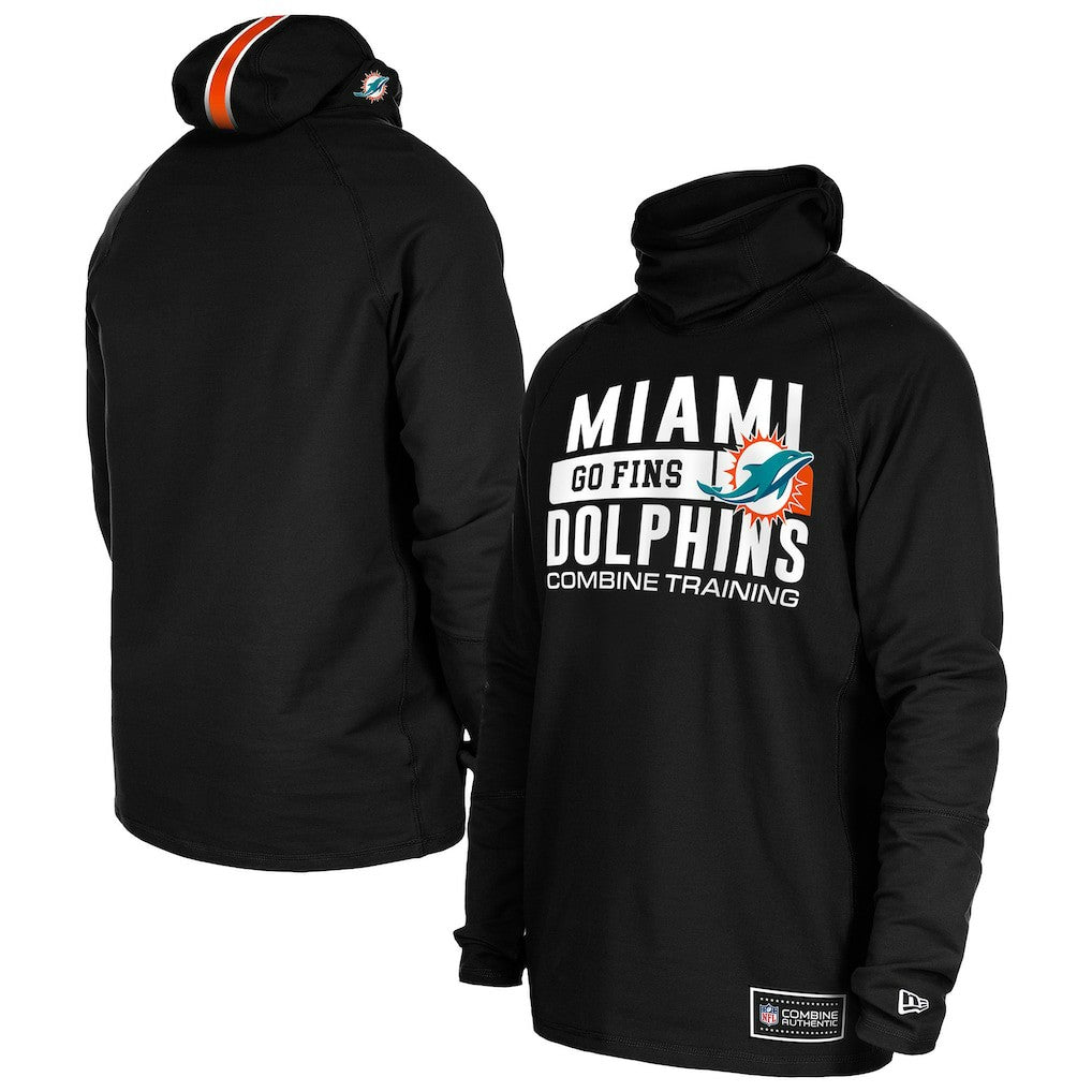 Miami Dolphins New Era Functional Fandom Balaclava Helmet Stripe Tri-Blend Hoodie Black - NFL