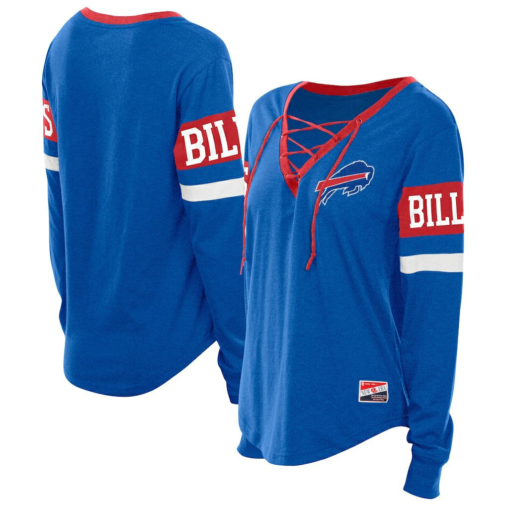 Buffalo Bills New Era Women's Plus Size Throwback Lace-Up Long Sleeve T-Shirt Blue - NFL