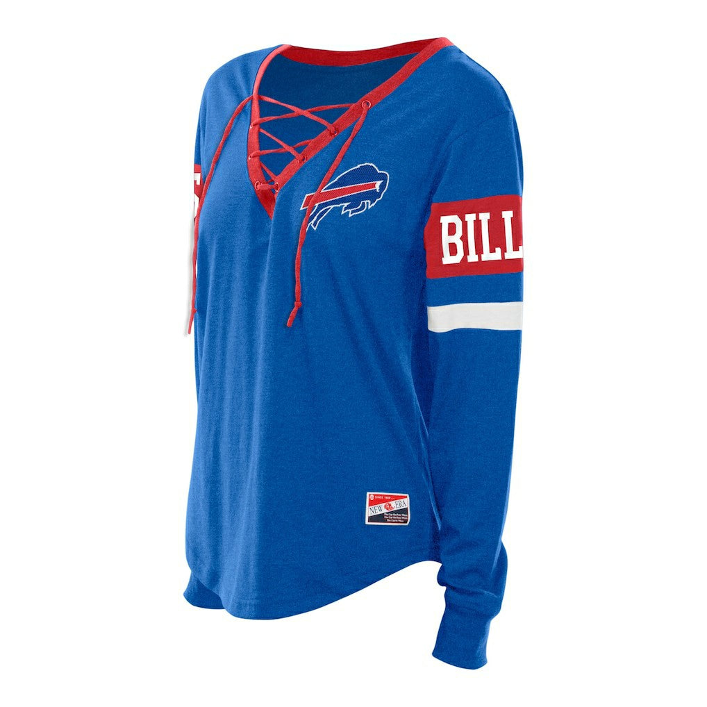 Buffalo Bills New Era Women's Plus Size Throwback Lace-Up Long Sleeve T-Shirt Blue - NFL