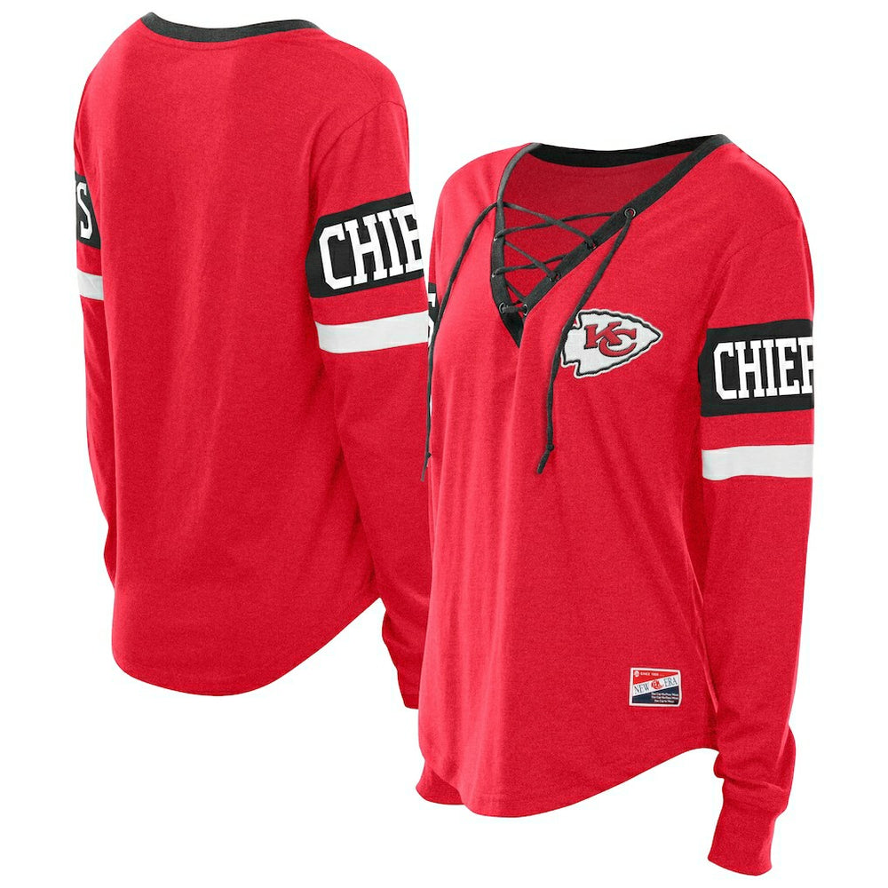 Kansas City Chiefs New Era Women's Plus Size Throwback Lace-Up Long Sleeve T-Shirt Red - NFL