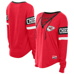 Kansas City Chiefs New Era Women's Plus Size Throwback Lace-Up Long Sleeve T-Shirt Red - NFL