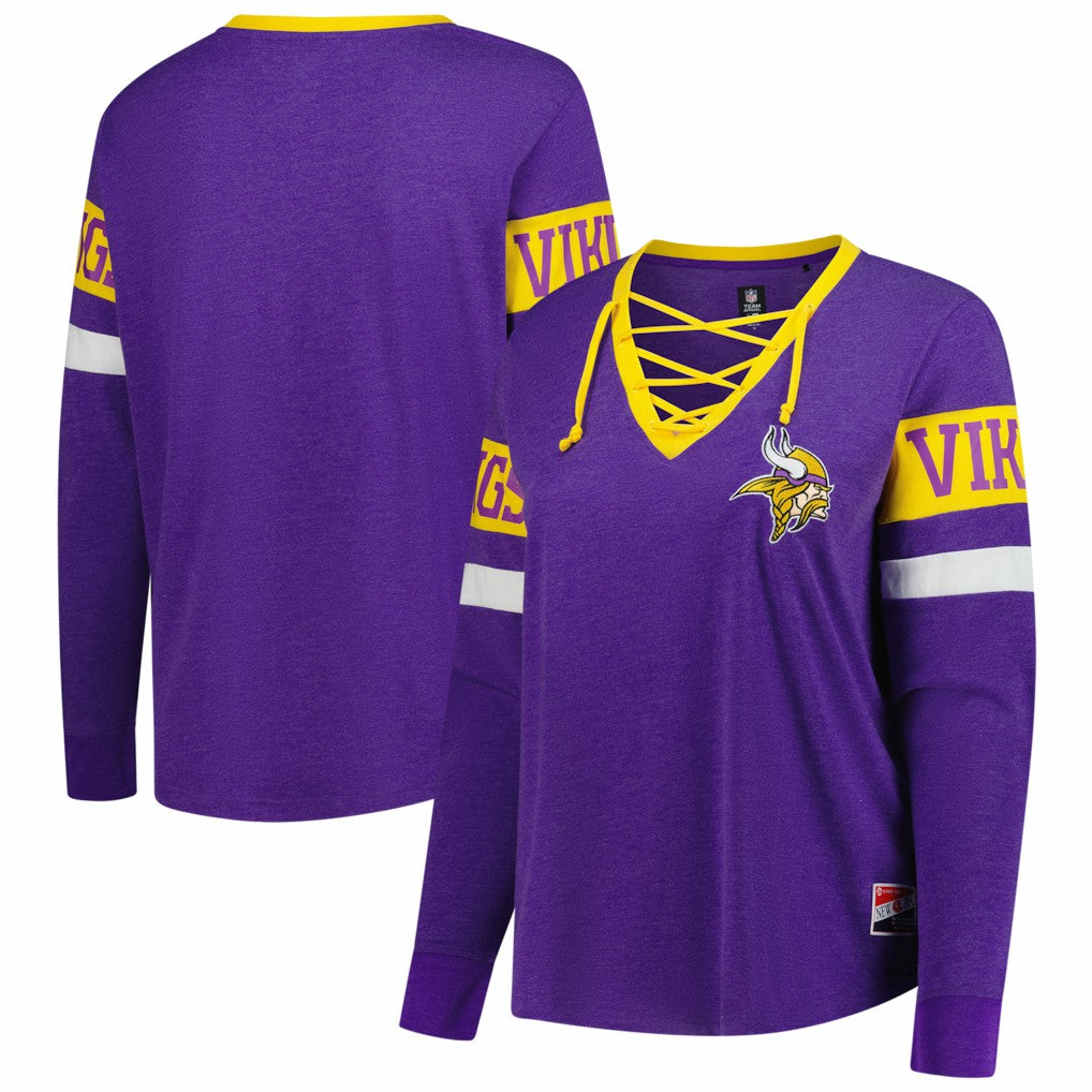 Minnesota Vikings New Era Women's Plus Size Throwback Lace-Up Long Sleeve T-Shirt Purple - NFL